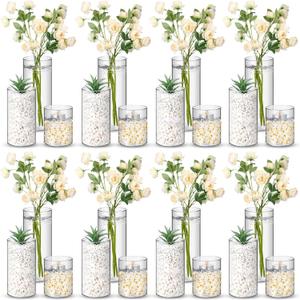 Nuogo 24 Pcs Plastic Cylinder Vases Tall Plastic Flower Vases for Centerpieces Hurricane Candle Holder for Home Wedding Office Party Formal Dinners Decorations (4''/6''/8'')