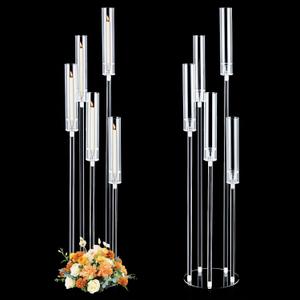2Pcs 45.7''Tall 5 Arm Acrylic Candelabra Centerpieces for Tables, Clear Candle Holder for Wedding, Floor Candelabro Holders for Ceremony Birthday Party Home Decoration Fit 0.8 LED Candles（No Candle）