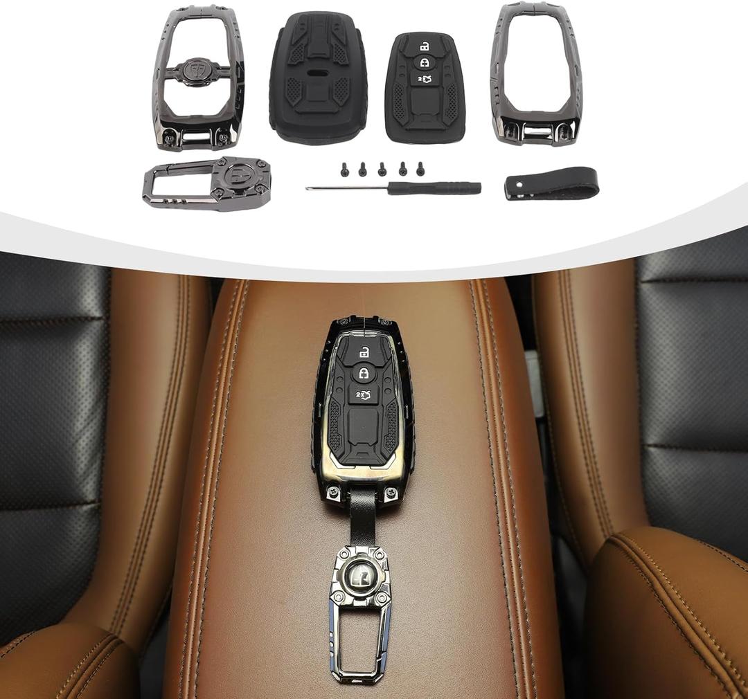for Ford Key Fob Cover, 3-Button Heavy Zinc Alloy Key Case Shell Holder Keychain Compatible with Ford Bronco/Bronco Sport, for Mustang Explorer Escape F150 F250 F350