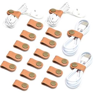 CAILLU Cord Organizer,Cord Keeper,Cable Organizer USB Holder,Cable Management,Cable Straps,Earbud case,wrap Headset Winder,Phone Earphone Clips Ties Stocking Stuffers for Men Gifts (Light Brown 20)
