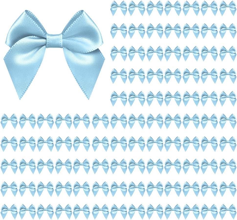 100 PCS Bows for Gift Wrapping, 2.75" Satin Ribbon Bows with Double-Sided Tape, Small Bows for Crafts, Bow Decor, Mini Bows Decorations for Party Baby Shower Birthday Wedding (Blue)