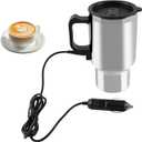 12V Car Heating Cup Stainless Steel Travel Coffee Cup Insulated Heated Thermos Mug, 450ml Car Kettle for Heating Water, Coffee, Milk, Tea (Silver, Stainless Steel Inner)