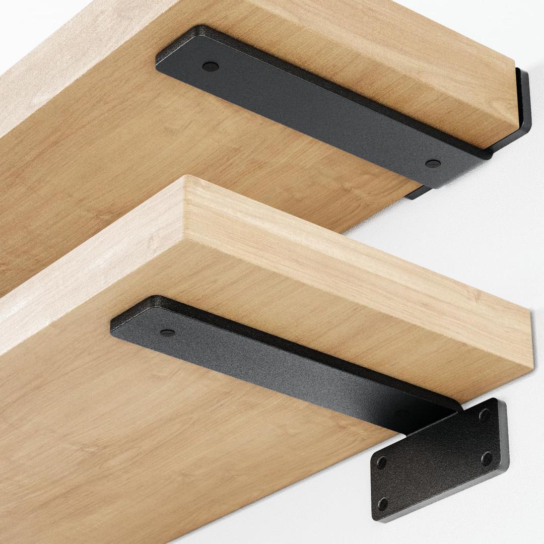 Heavy Duty Floating Shelf Bracket (6 inch-6 Pack) with (1/4-Thick) Metal Black, Holds 160+lb, Powder Coated, Complete Mounting Hardware, Easy Install