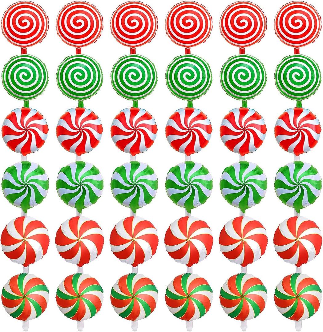 36Pcs Christmas Candy Foil Balloons 18 Inch Round Lollipop Sweet Candy Balloons Aluminum Mylar Helium Party Balloons for Birthday Xmas Wedding Carnival Festival Holiday Party Decorations Supplies