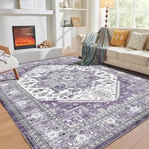 OPPODREAM Soft 8'x10' Area Rugs, Washable Rugs 8'x10' with Non Slip Backing, Faux Cashmere Low-Pile 8' x 10' Carpet, Purple