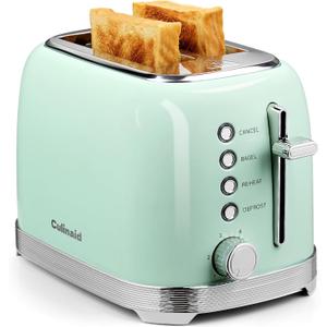 Toaster 2 Slice Retro Stainless Steel with 1.5 Extra Wide Slots Bagel, Defrost, Reheat, Cancel Functions, 6 Bread Shade Settings, Removable Crumb Tray, Aqua Green