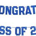 Gexolenu Blue Congratulats Class of 2025 Graduation Theme Party Decoration Banner, Congrats Grad Banner, Black Glitter Graduation Banner, 2025 Black Congratulations Grad Party Decorations