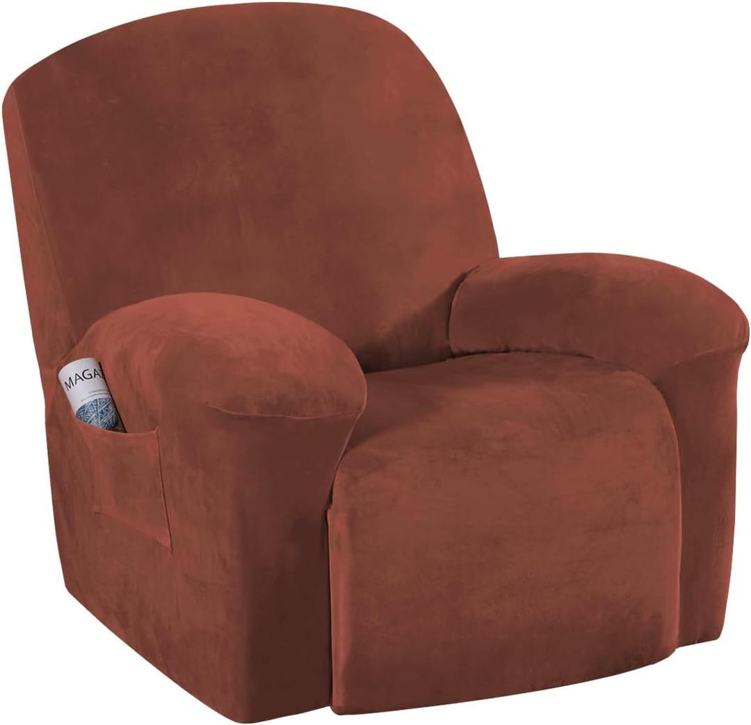 H.VERSAILTEX Stretch Recliner Slipcovers Recliner Chair Cover Sofa Furniture Cover 1-Piece Modern Rich Velvet Plush Form Fit Stylish Protector Feature Rich and Soft Fabric (Recliner, Rust)