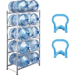 VEVOR 5 Gallon Water Jug Holder, 5 Tiers Double Row Heavy Duty Water Bottle Rack with 10 Slots, Detachable Water Jug Stand for Kitchen, Office, Living Room- Silver