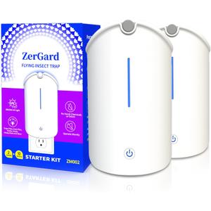 Flying Insect Trap, ZerGard Indoor Plug in Bug Catcher with UV Light (2 Devices+10 Refills) Captures Mosquito Gnat Moth Fruit Flies for Kitchen, Living Room, Bedroom, ZM002