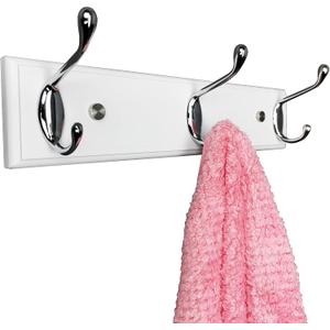 Wall Mounted Coat Rack 12.2inch(31cm) with 3 Silver Hooks, White Wood Coat Hook for Entrance, Hallway, Bedroom, Kids Room, Bathroom,Small Size Clothes Hanger