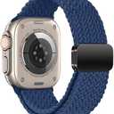 iBazal Compatible with Apple Watch Band 49mm 45mm 44mm 42mm Nylon Braided Magnetic Solo Loop Strap Replacement for iWatch Series Ultra/Ultra 2 9/8/7/6/5/4/3/2/1/SE/SE2 - 42/44/45/49 Cold Sea Blue and Black 2 Pack