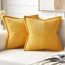 MIULEE Golden Yellow Pillow Covers 18x18 Inch with Splicing Set of 2 Super Soft Boho Striped Corduroy Pillow Covers Broadside Decorative Textured Throw Pillows for Couch Cushion Livingroom (18" x 18" (Pack of 2))