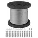 Wire Rope, 1/16 Wire Rope, 304 Stainless Steel Cable, Aircraft Cable, 328FT,Steel Wire, with Loop Sleeve and Steel Thimbles, Clothes Line Wires, Trellis Wire, 7x7 368lbs Breaking StrengthBlack axis