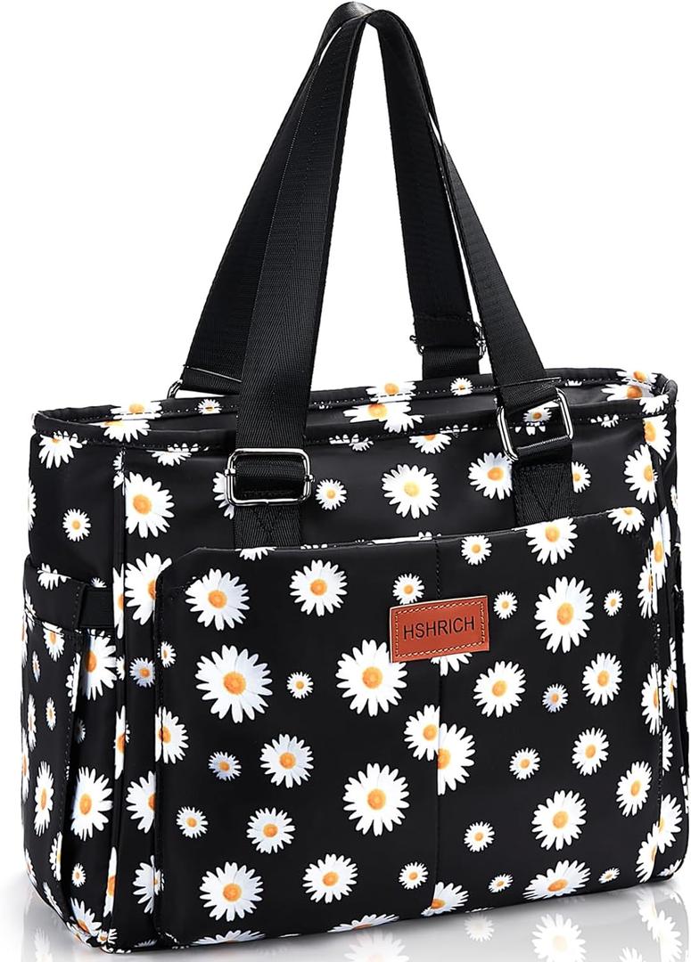 Large Floral Insulated Handbag for Women Work, 12L Leakproof Lunch Cooler Tote with Storage Pocket, Reusable for Picnic Hiking