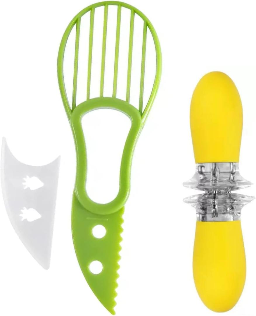 Avocado Slicer & Corn Fork, Food-Grade Avocado Cutter & Splitter, Stainless Steel Corn Fork, Corn Picks, Kitchen Tool, Lightweight Kitchen Utensil for Fruits & Vegetables