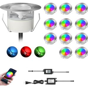 LED Deck Lights Kit,12pcs 1.78 Dimmable WiFi-Control Low Voltage Recessed RGB LED Landscape Step Light Waterproof Outdoor Yard Garden Patio Deck Railings Lighting,Fit for Alexa,Google Home