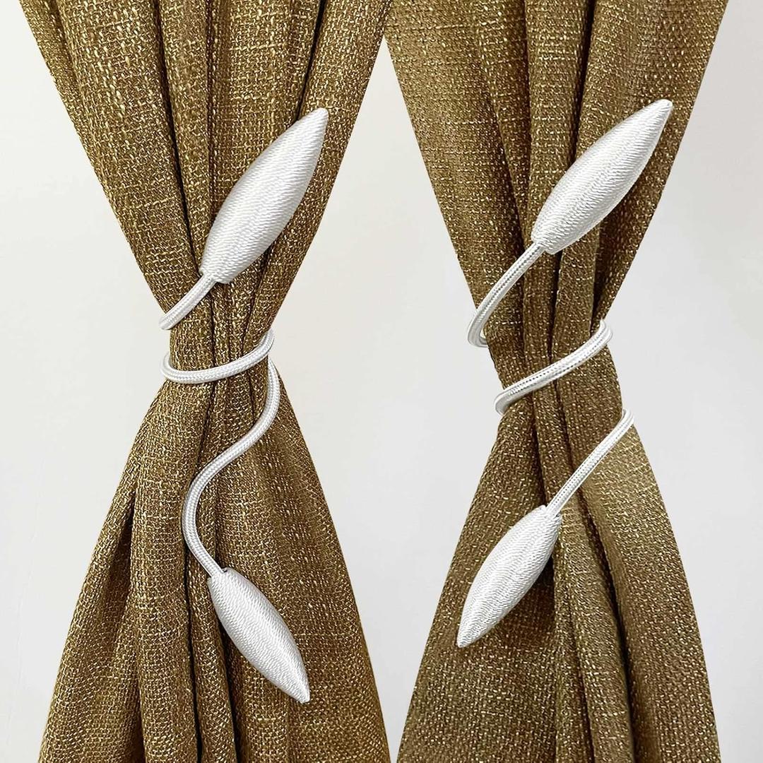 Valea Home 2 Pieces Curtain Tiebacks Clips Creative Window Drape Twist Tie Backs European Style Custom Made Curtain Holders Decorative Draperies Holdbacks, White (Set of 2)