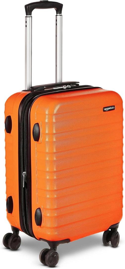 Amazon Basics 21" Hardside Carry-On Luggage with Spinner Wheels, Expandable for Up to 25% More Space, Scratch-Resistant Hardshell Suitcase, Telescoping Handle, Orange