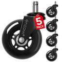 TICONN Office Chair Caster Wheels Set of 5 for Tile, Hardwood Floors and Carpets, Universal Fit for Most Chairs (Black)