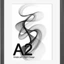 A2 Poster Frame, 16.5x23.4 Picture Frame Matted to 11.7x16.5, Solid Wood A2 Picture Frame-Horizontal and Vertical Wall Hanging for Home, Exhibition, Caffe(Black)