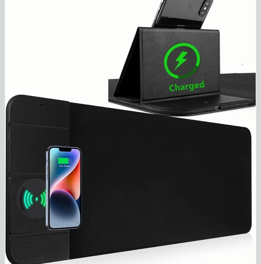 Wireless Charging Mouse Pad with Phone Holder Gaming Mousepad Desk Mat 15W Qi Fast Charging Pad Ultra-Smooth Surface Non-Slip Extended Premium Black Computer Keyboard Mat for MacBook PC Laptop