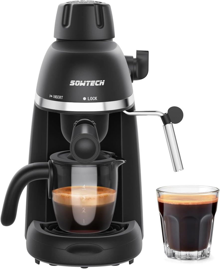 Espresso Coffee Machine Cappuccino Latte Maker 3.5 Bar 1-4 Cup with Steam Milk Frother, Black