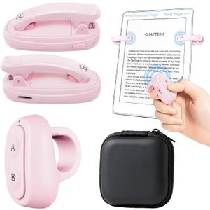 [2 Clips] Finger Ring Kindle Page Turner Remote Control for Paperwhite: Rechargeable Wireless Clicker for Reading on Bed for iPhone Android iPad, Camera Shutter & Video Record Accessories (Pink)