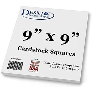 White Cardstock Squares - Square Card Stock Paper - Thick 80lb Cover - For Spin Art Refill, Scrapbooking, Invitations, & Crafts (9" x 9", 100 Pack)