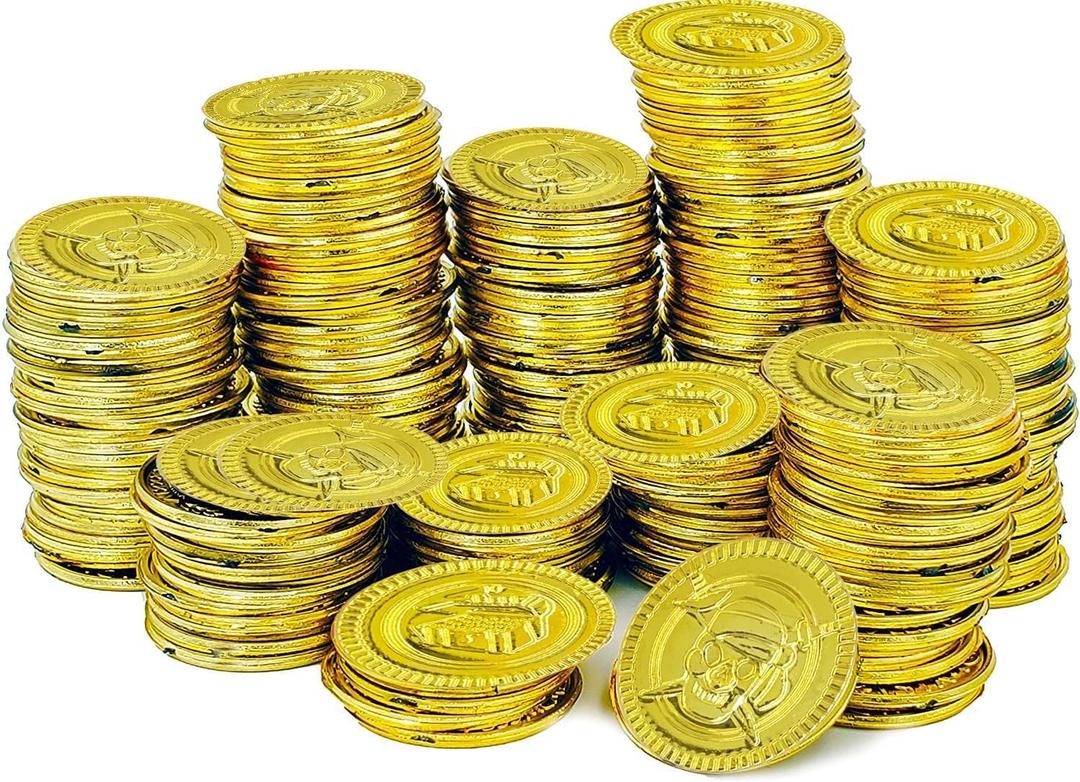 3 x The Dreidel Company St. Patrick's Pirate Gold Coins (50 Pack) Novelty Party Favors, Plastic Gold Coins Bulk (50 Gold Plastic Coins)