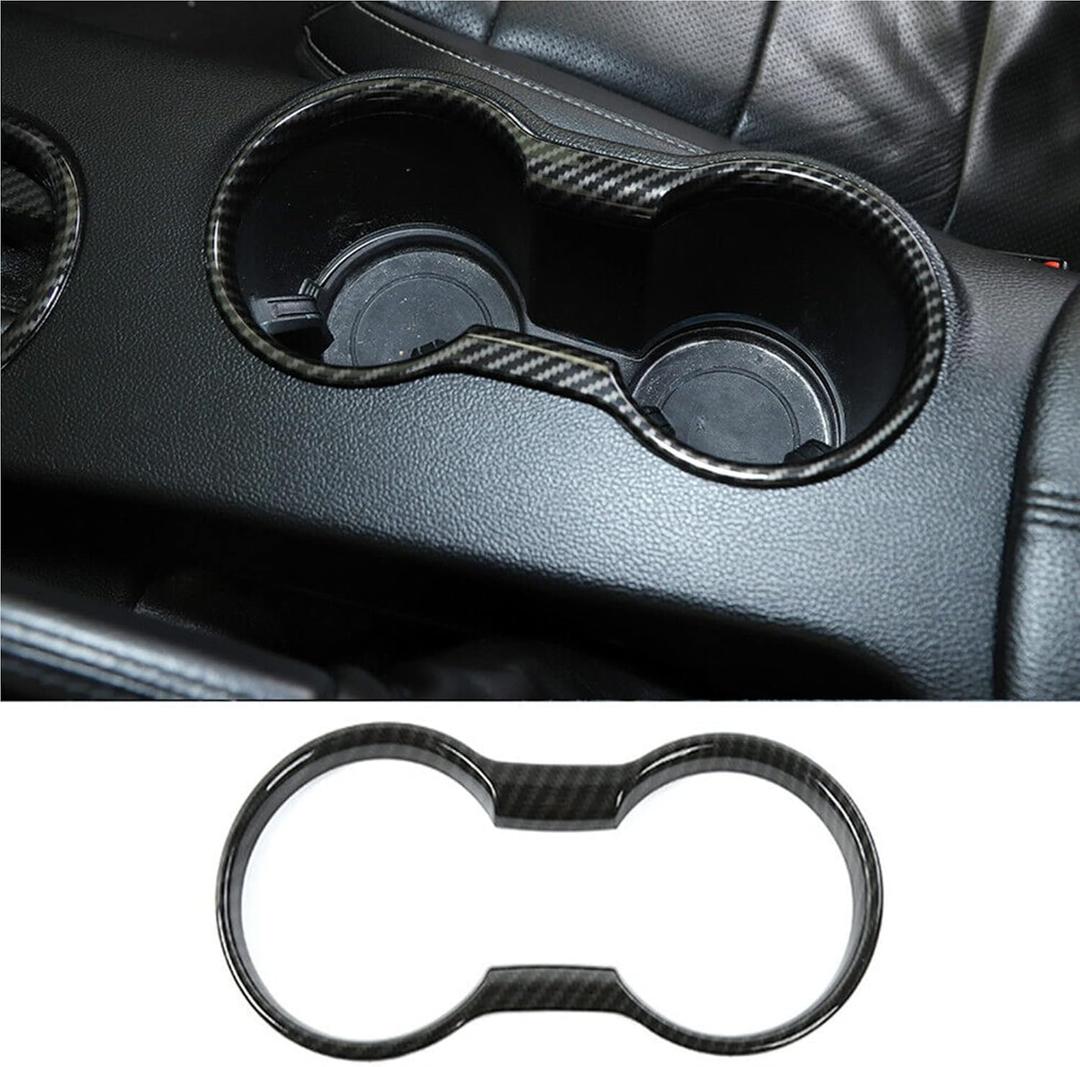 Car Water Cup Holder Frame Decoration for Ford Mustang Accessories 2015 2016 2017 2018 2019 2020 2021 2022 2023, Interior Accessories，Black Carbon Fiber