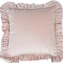 Velvet Throw Pillow 1818 Inches, Light Pink Ruffled Throw Pillow Home Decorative Pillow Solid Soft Velvet Cushion for Bed Sofa Bench Living Room