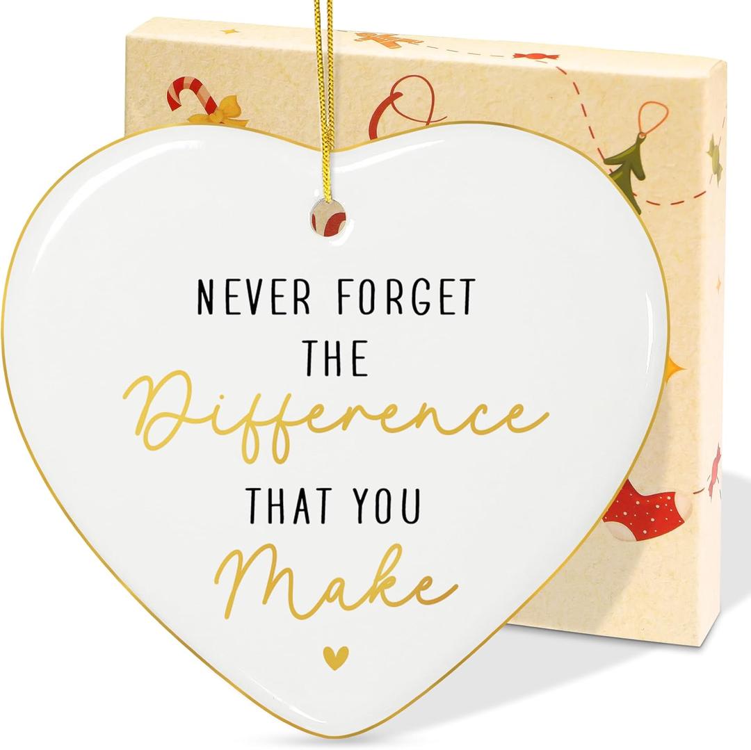 OASSIE Christmas Thank You Gifts for Women - Ceramic Christmas Ornaments 2025 for Tree Decorations - Appreciation Retirement Stocking Stuffers Gifts for Women Boss Coworker Teacher Nurse Friend (White - Difference Heart)