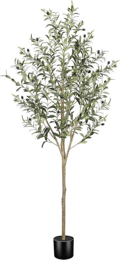 FEELEAD 6FT Faux Olive Tree Olive Trees Artificial Indoor with Realistic Leaves & Natural Woo Trunk, Fake Olive Tree with Pot, Artificial Olive Tree Indoor for Home Living Room Office Decor