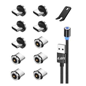 6.6Ft Nylon-Braided Type C Charging Cable with 10 Magnetic Tips, LED Indicator for USB-C/Type-C Devices