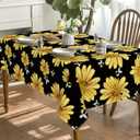 Horaldaily Summer Tablecloth 6084 Inch Rectangular, Yellow Sunflower Bumble Bee Black Fall Washable Table Cover for Party Picnic Dinner Decor