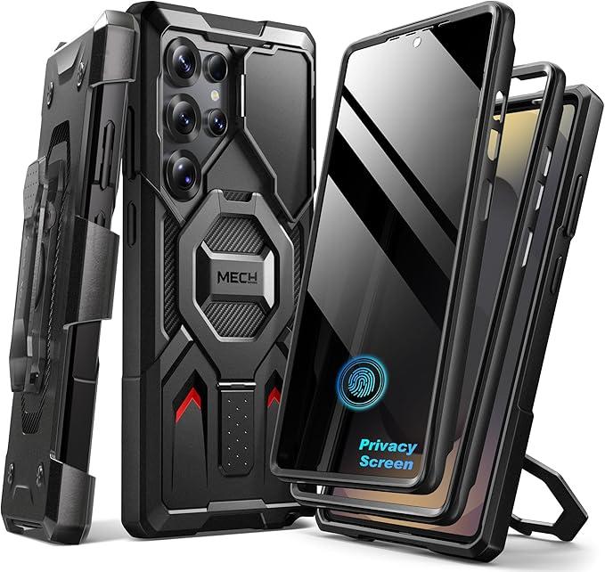 TONGATE Magnetic Stand for Samsung Galaxy S25 Ultra Case with Privacy Screen Protector, [Compatible with Magsafe] [Military Drop Protection] S25 Ultra Case with Camera Cover & Belt Clip, Red Privacy