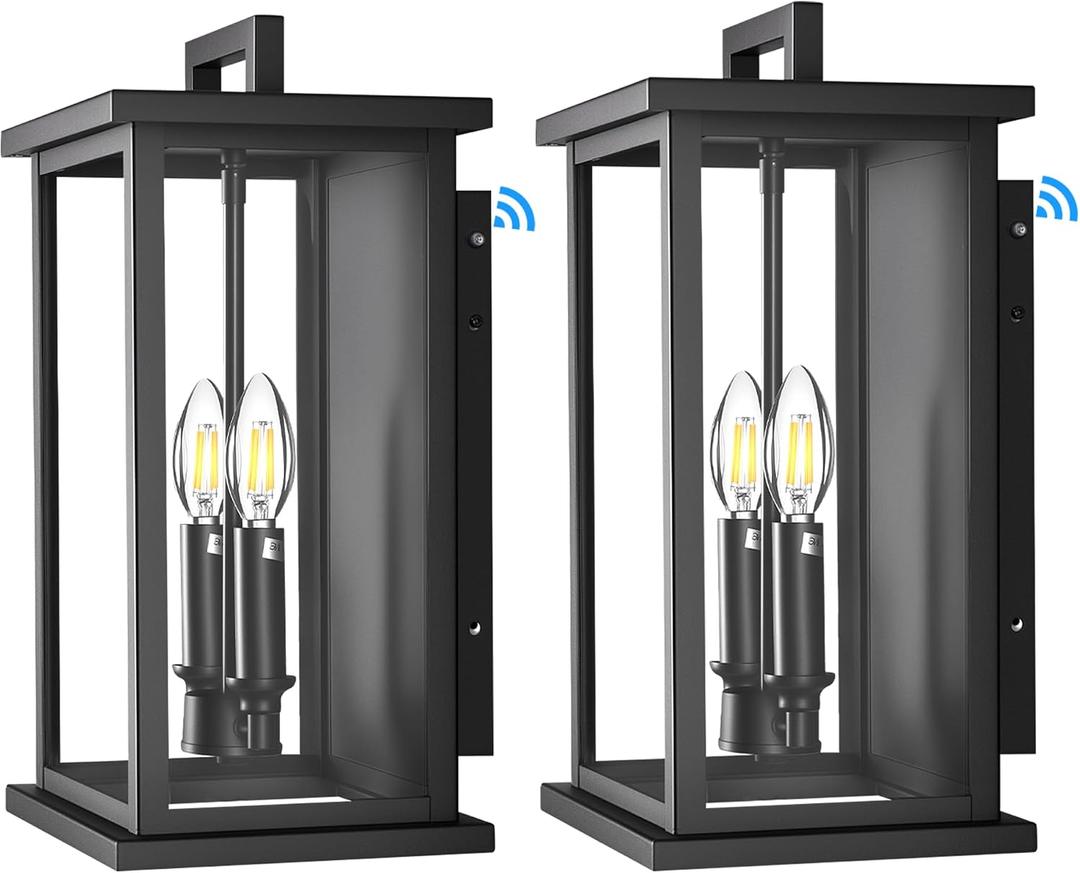 Dusk to Dawn Black Outdoor Light Fixture Wall Mount,Medium Patio Wall Light Fixture,Modern Front Porch Light,Outdoor Exterior Wall Lantern Sconce for House,Garage,Hallway,Waterproof,2 Packs
