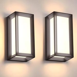 wowlite Modern Outdoor Wall Lights 2 Pack, LED Outdoor Wall Sconce 3 Colors Changeable, Matte Black Exterior Lighting Fixtures, IP65 Waterproof Outside Lights for House Porch Front Door (BK-1851)