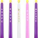 Fovths 5 Pack LED Advent Candles With Words Hope Peace Love Joy Jesus - Flameless Taper Candles for Christmas Wreath Celebration Decor, Pink, Purple, White