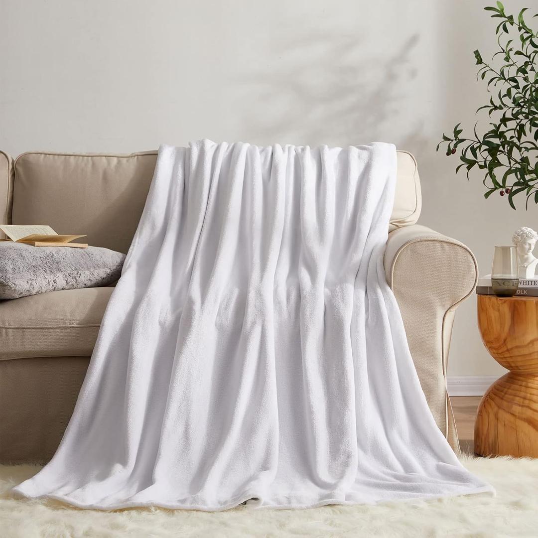 KMUSET Fleece Blanket Twin Size White Lightweight Throw Blanket Super Soft Cozy Microfiber Blanket 60x80 Inches
