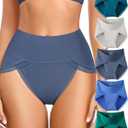 UMMISS Cotton Underwear for Womens High Waisted Slight Tummy Control High Cut Panties Full Coverage Ladies Briefs 5 Pack (X-Large)