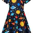 RAISEVERN Little Girls Dress Short Sleeve Casual Kids Summer Sundress for 2-9 Years (4-5T, Universe 1)