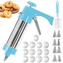 Hendiy Cookie Press, Cookie Press Gun Kit Stainless Steel Cookies Maker with 13 Cookies Discs and 8 Piping Tips for Baking