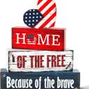 4 Pcs 4th of July Patriotic Wooden Tiered Tray Decor, 250th Anniversary Independence Day Decorations Gifts for Home, Memorial Day Red White Blue Table Centerpiece for Office Party Shelf Kitchen