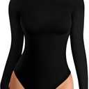 YOGINGO Women's Long Sleeve Mock Turtle Neck Bodysuits Tops Going Out Body Suits for Women Fashion Basic Leotards Jumpsuit (Black, Smal)
