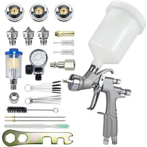 LVLP Air Gravity Spray Gun Sets Professional Spray Guns with 1.3, 1.5, 1.7mm Nozzles 20oz 600ml Auto Paint Sprayer Gun with Air Compressor Regulator for Auto Paint, Primer, Clear/Top Coat & Touch-Up