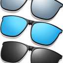 Frienda 3 Pair Oversize Clip-on Sunglasses Large TR90 Frame Flip up Driving Glasses for Women Men,  Black Gray, Blue, Silver