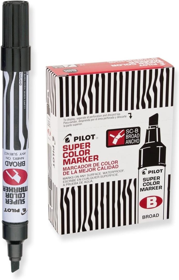 2 x PILOT Super Color Refillable Permanent Markers, Black Ink, Broad Chisel Point, 12-Pack (44100)