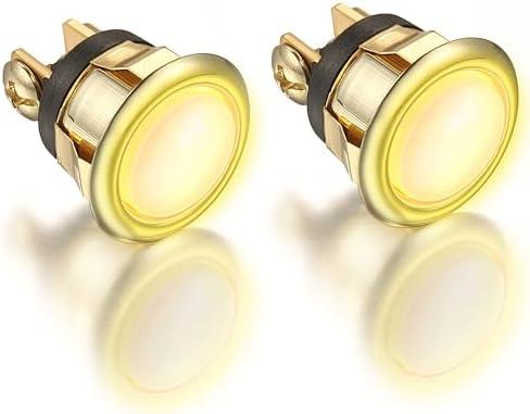Dreyoo 2 Pack Lighted Doorbell Button Replacement, Easy to Install Wired Doorbell Button Push Door Bell Ringer Kit Round Rim with Lighted Center(Gold, Yellow Light)